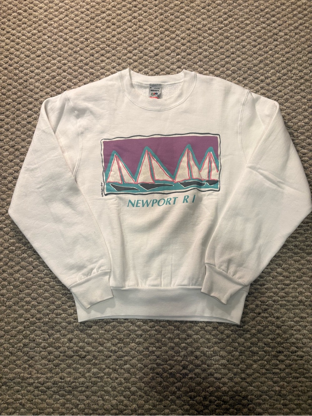 Vintage 90s Newport RI Sailboat Sweatshirt Fruit of the Loom Made in USA Medium